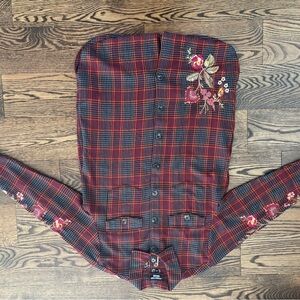 Johnny Was Red Plaid Embroidered Shirt